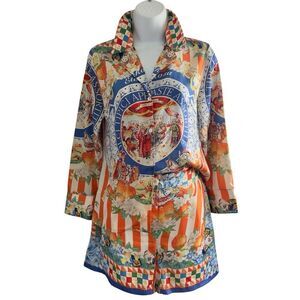 Multicolor Printed Two-Piece Shirt and Shorts Set Size S